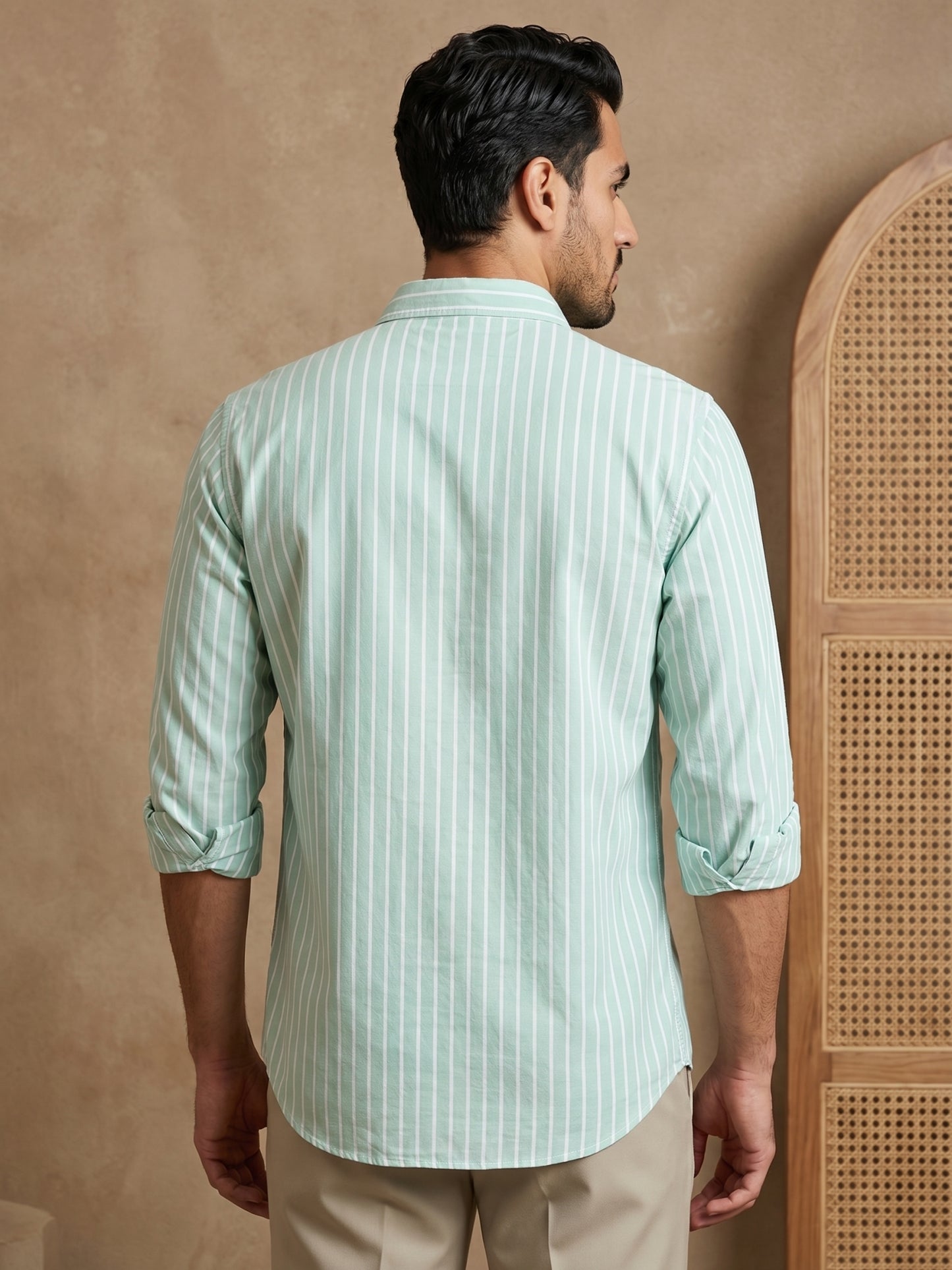 Men’s Green Striped Short Kurta ( HOPSK 5394Green )