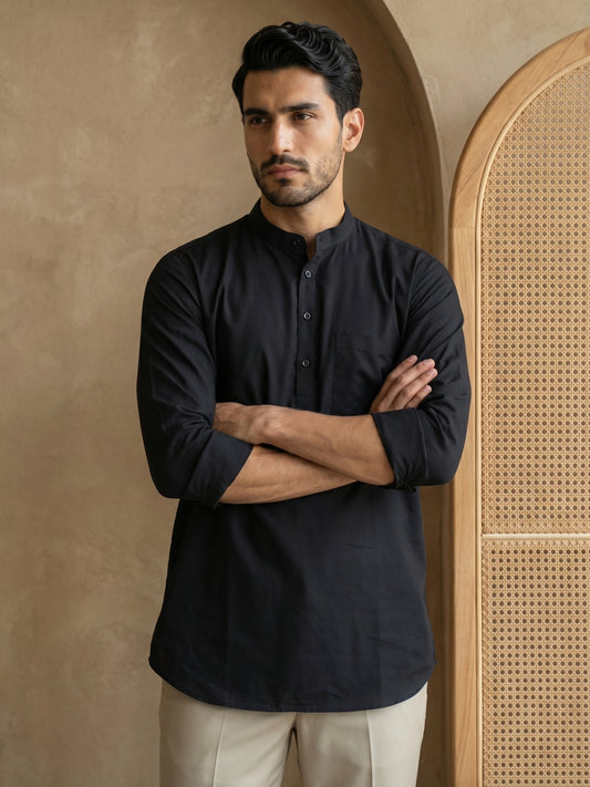 Black Casual Solid Short Kurta ( HOPSK 5397Black )