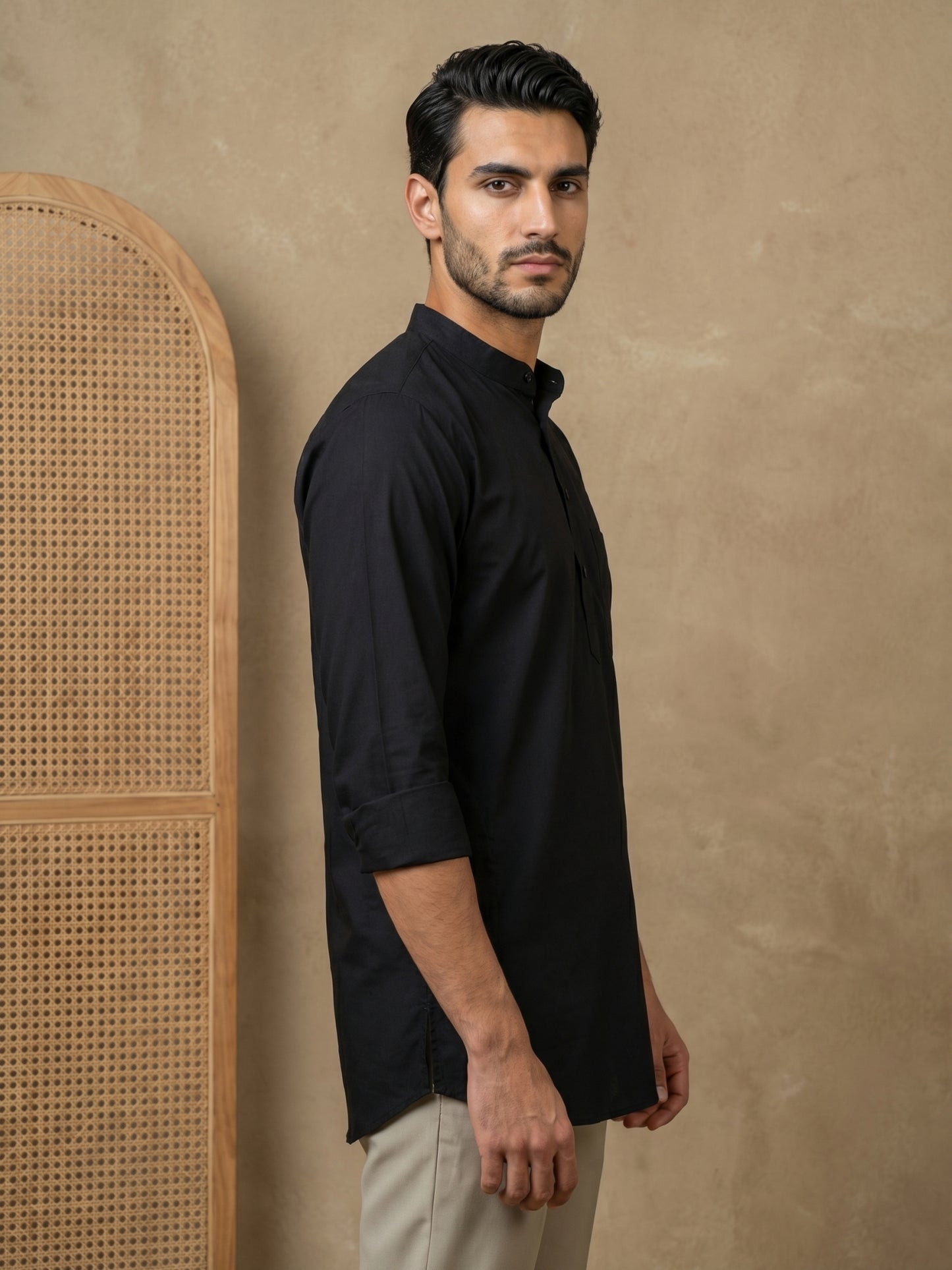 Black Casual Solid Short Kurta ( HOPSK 5397Black )