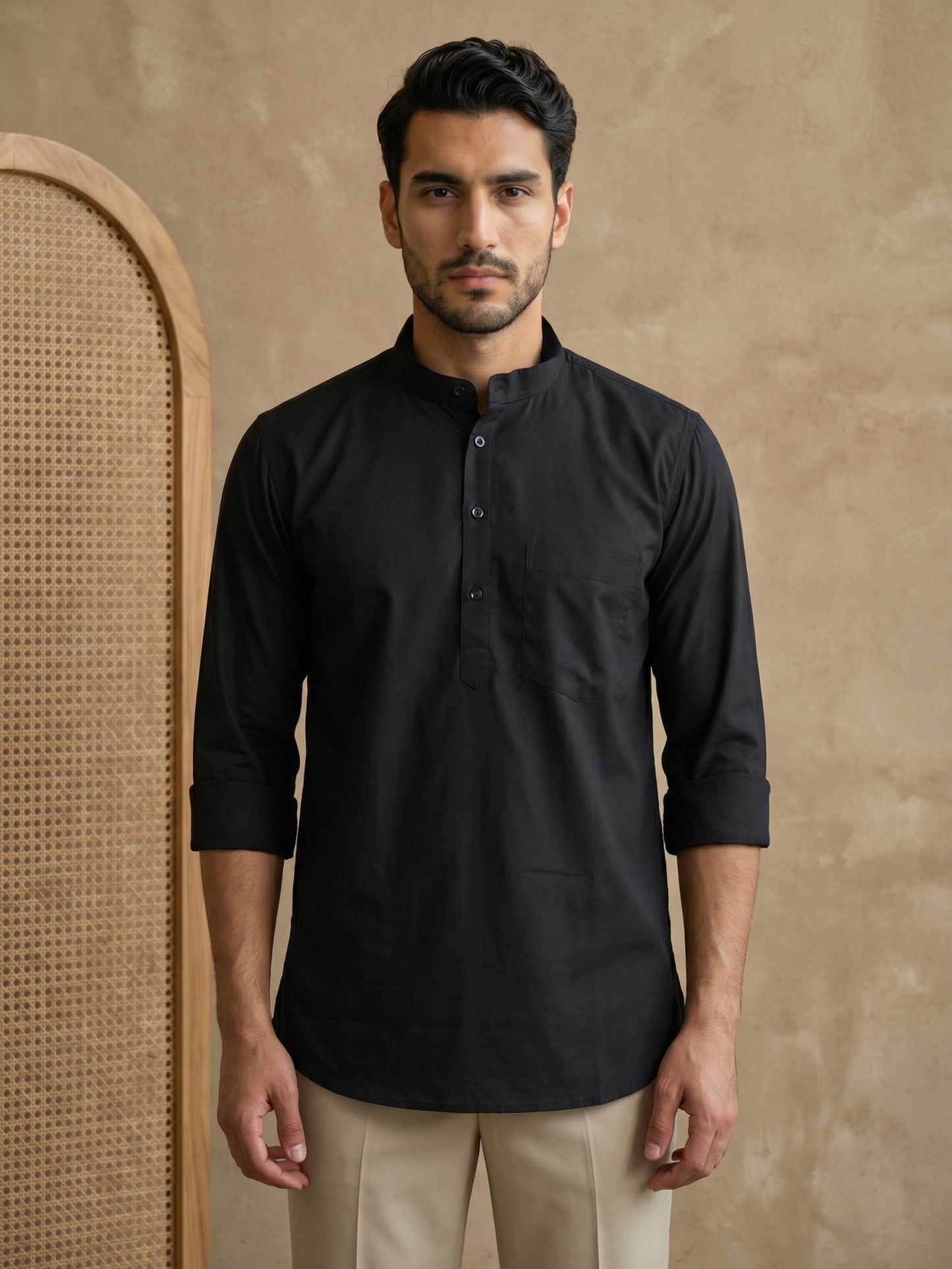 Black Casual Solid Short Kurta ( HOPSK 5397Black )