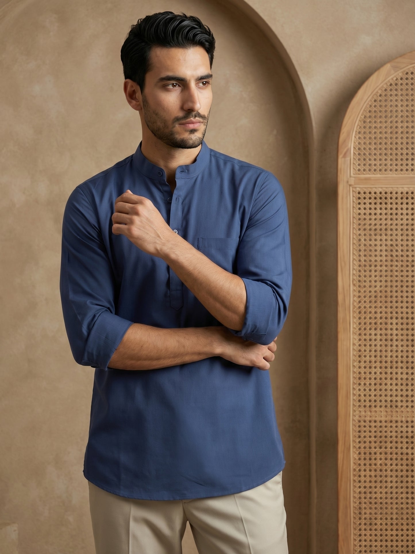 Blue Casual Solid Short Kurta ( HOPSK 5397Blue )