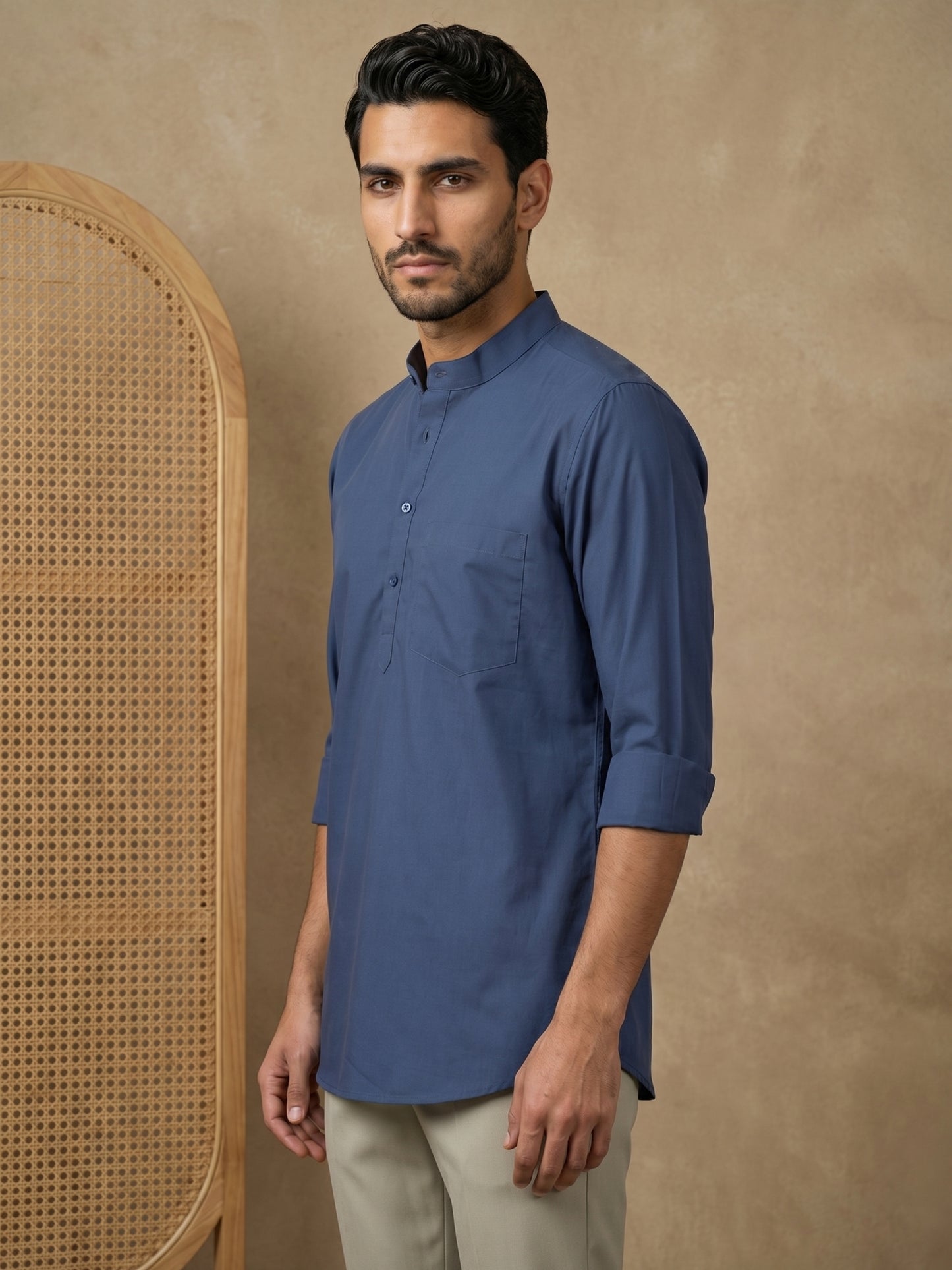Blue Casual Solid Short Kurta ( HOPSK 5397Blue )