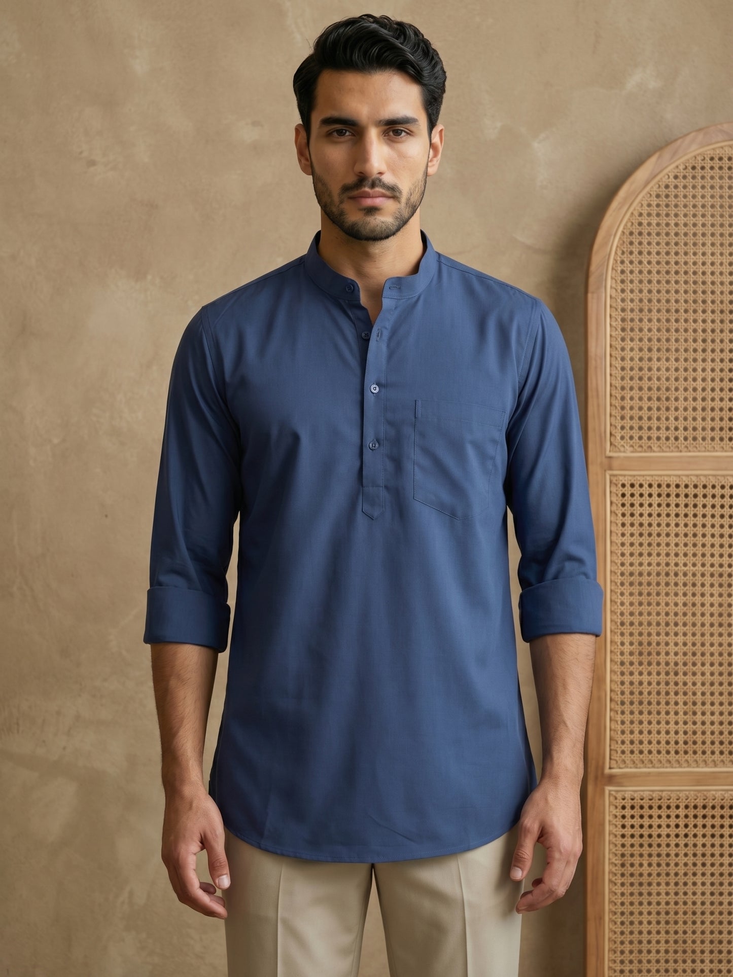 Blue Casual Solid Short Kurta ( HOPSK 5397Blue )