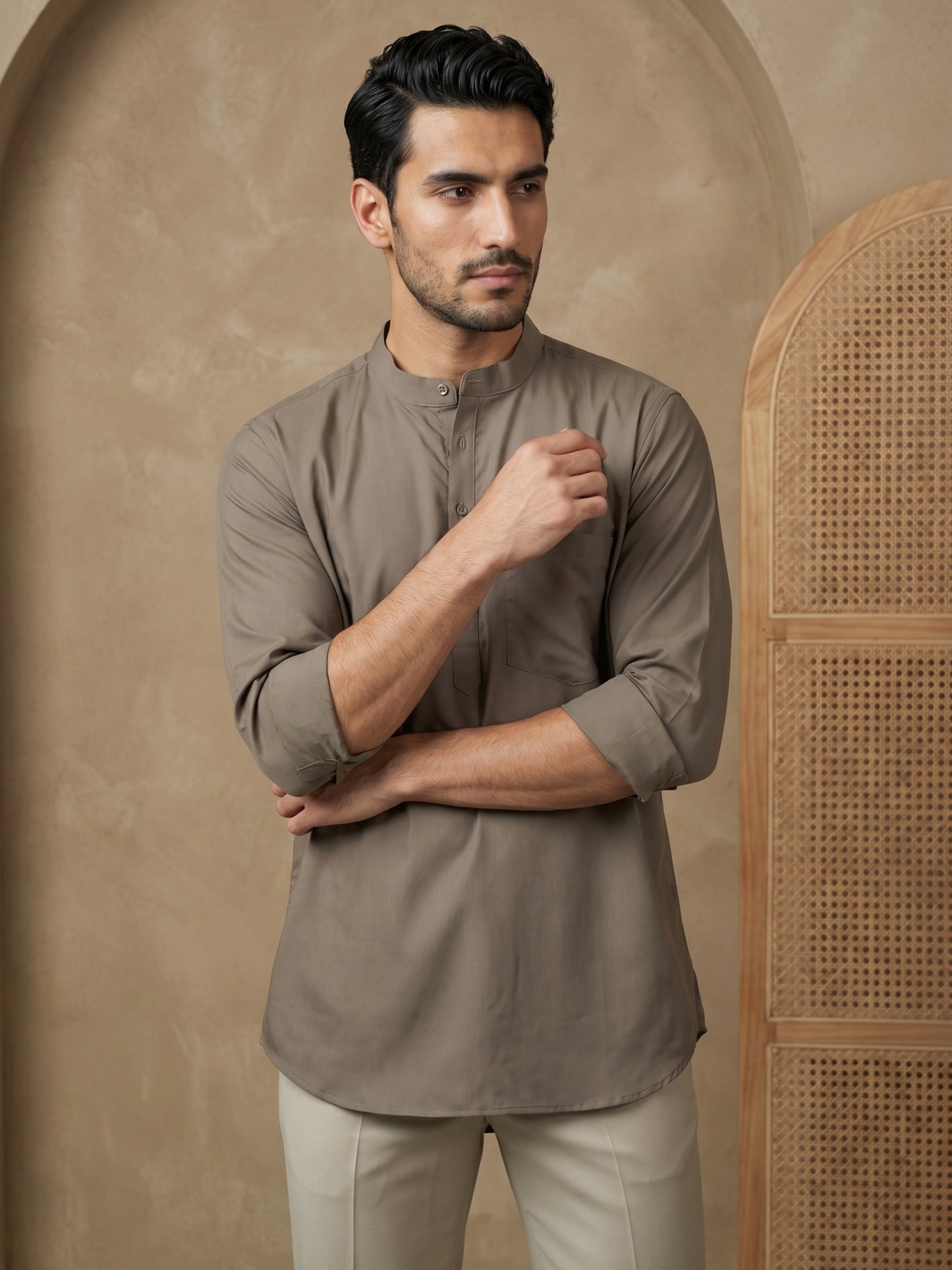 Brown Casual Solid Short Kurta ( HOPSK 5397Brown )