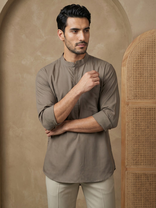 Brown Casual Solid Short Kurta ( HOPSK 5397Brown )