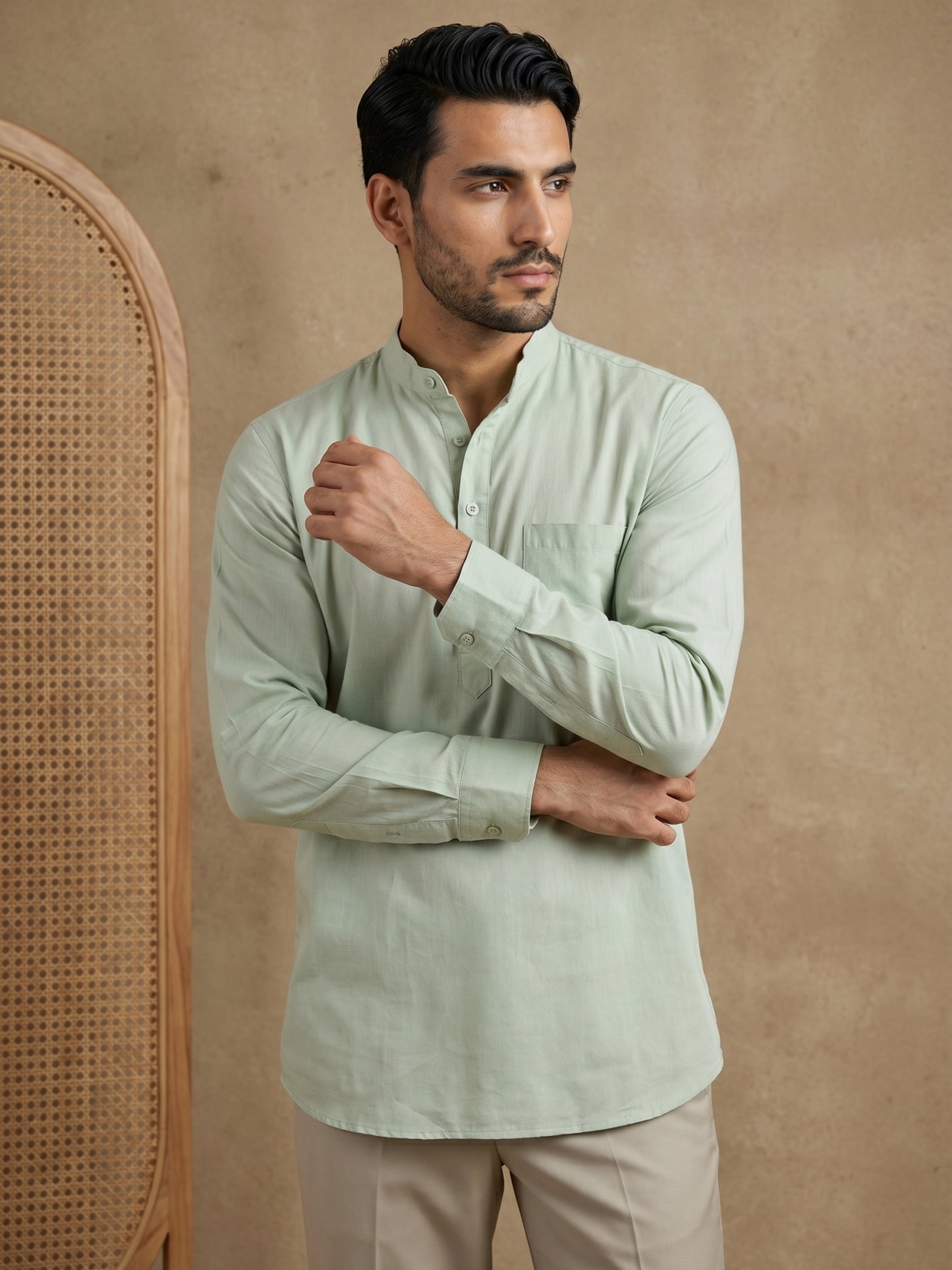 Pista Casual Solid Short Kurta ( HOPSK 5397Pista )