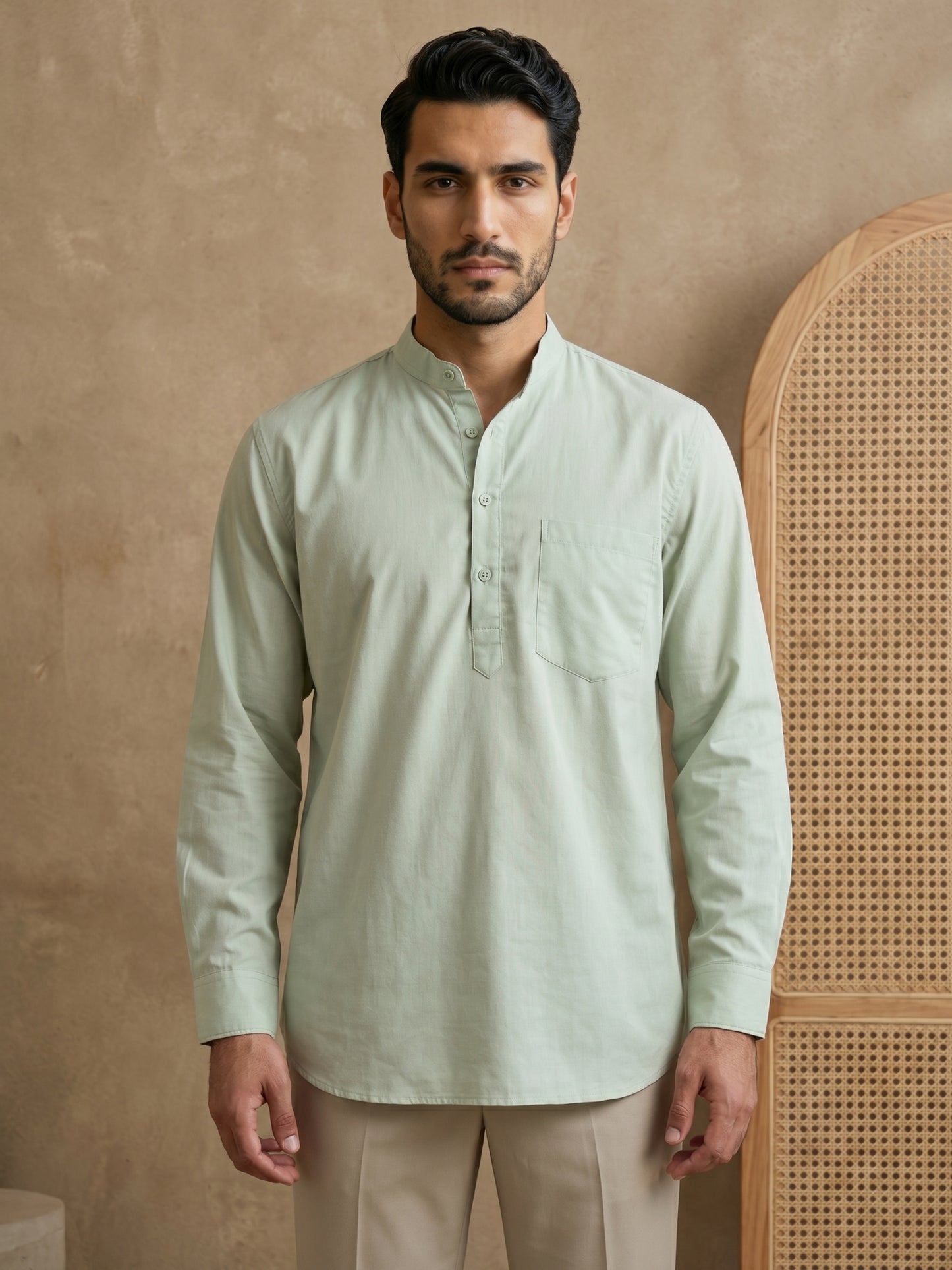 Pista Casual Solid Short Kurta ( HOPSK 5397Pista )