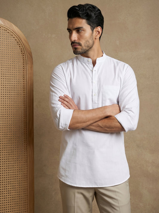 White Casual Solid Short Kurta ( HOPSK 5397White )