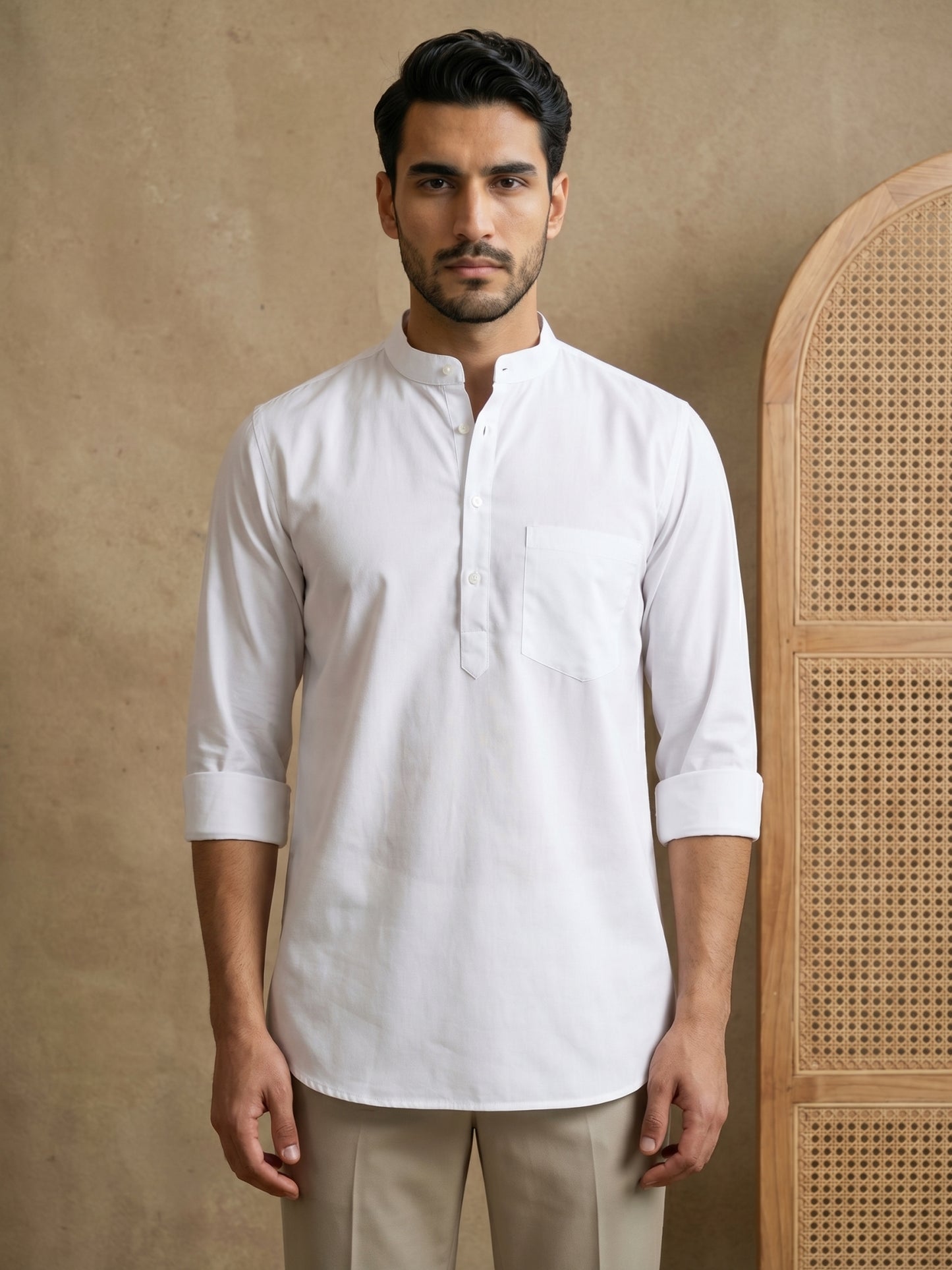 White Casual Solid Short Kurta ( HOPSK 5397White )