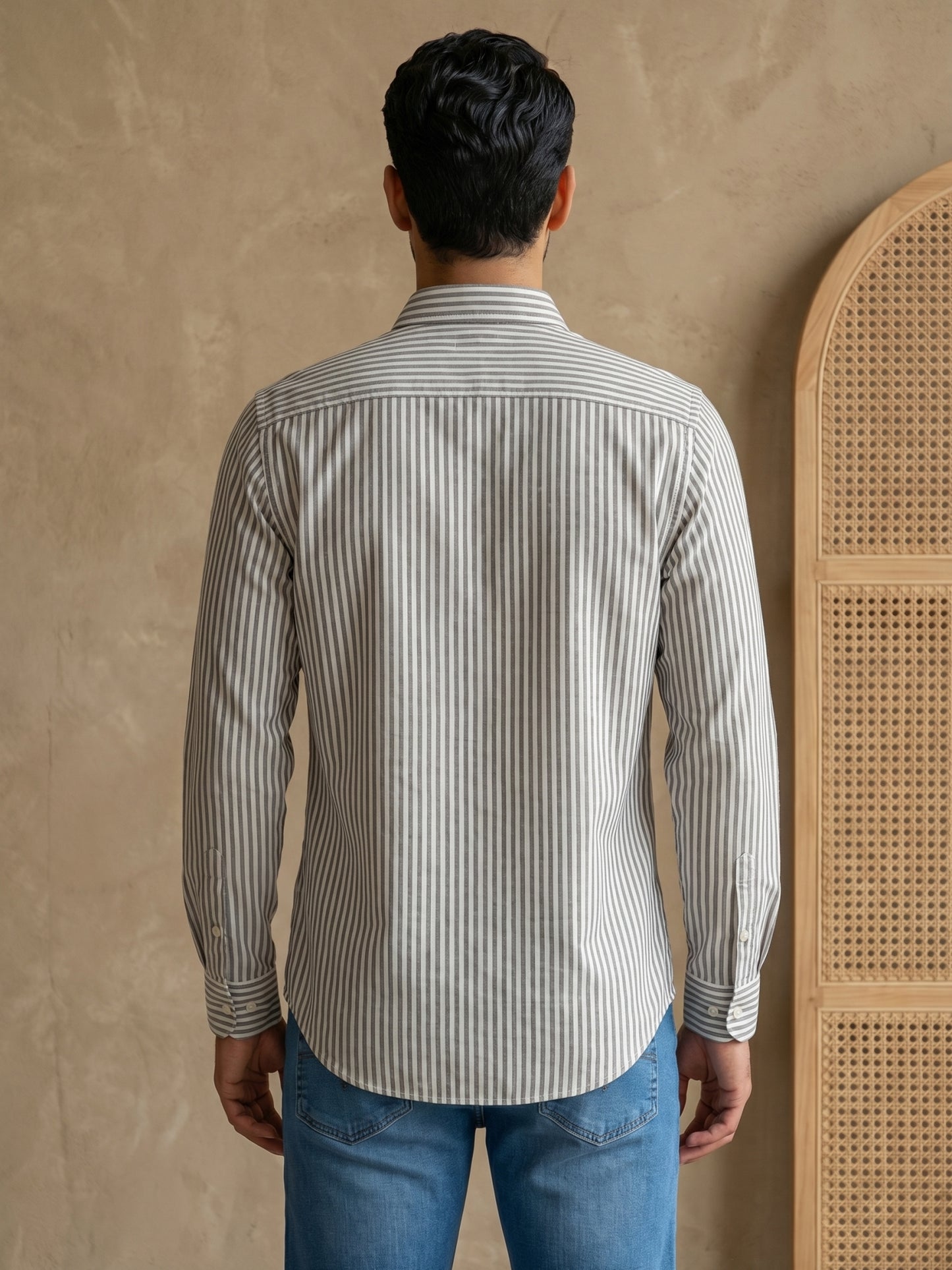 Men’s Beige Striped Short Kurta ( HOPSK 5456Beige )