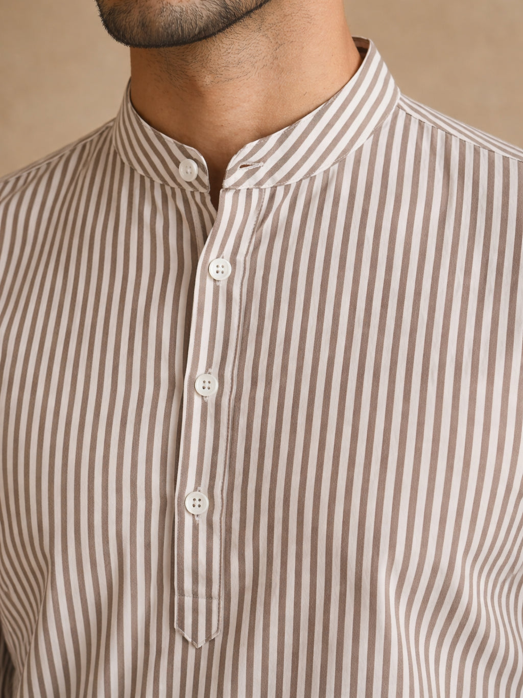 Men’s Beige Striped Short Kurta ( HOPSK 5456Beige )