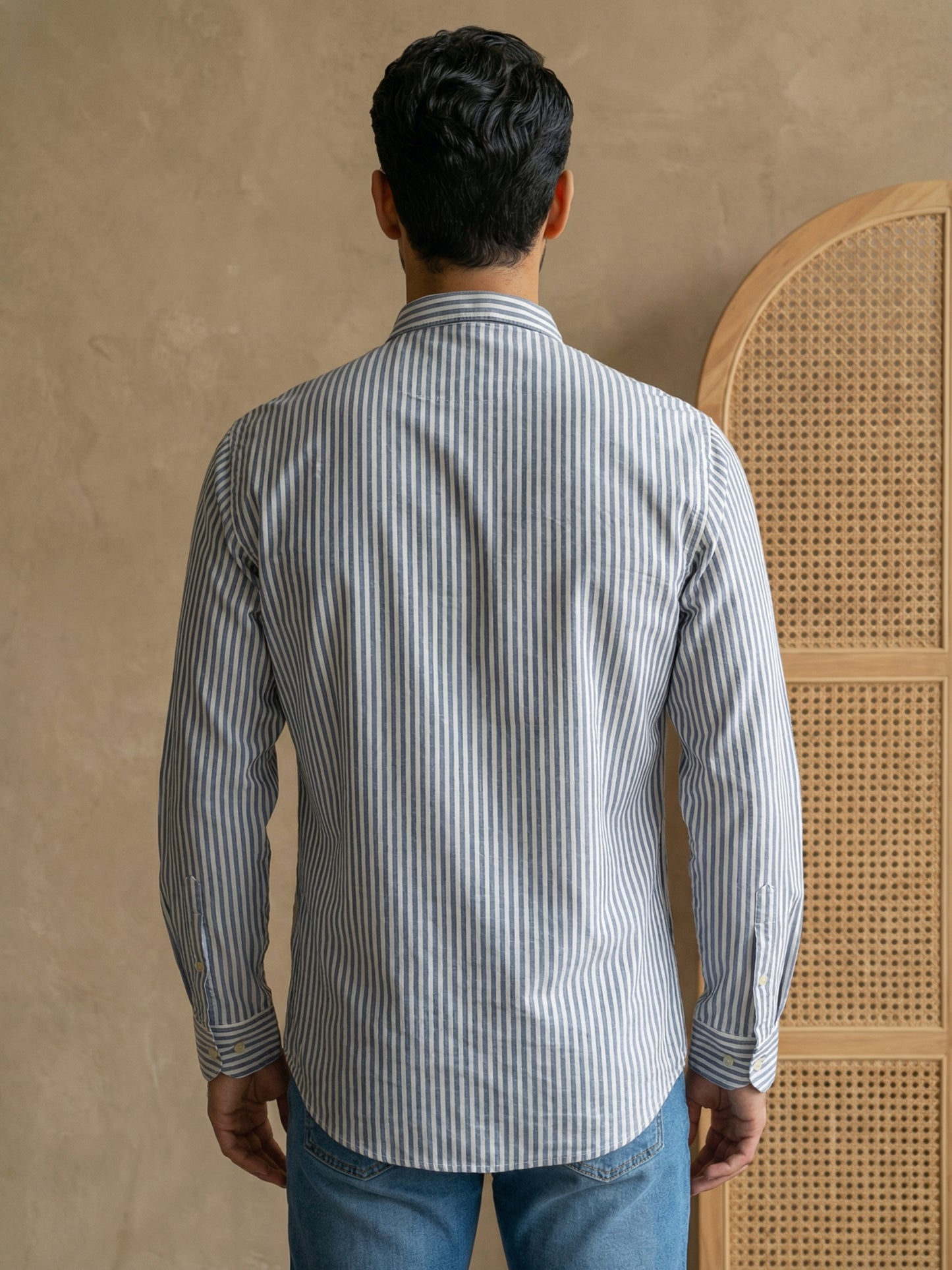 Men’s Blue Striped Short Kurta ( HOPSK 5456Blue )