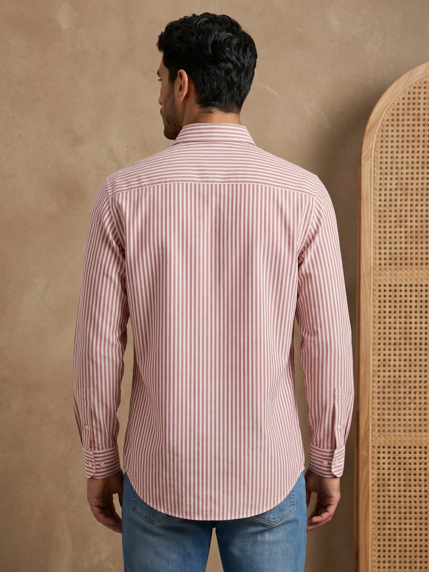 Men’s Coral Striped Short Kurta ( HOPSK 5456Coral )