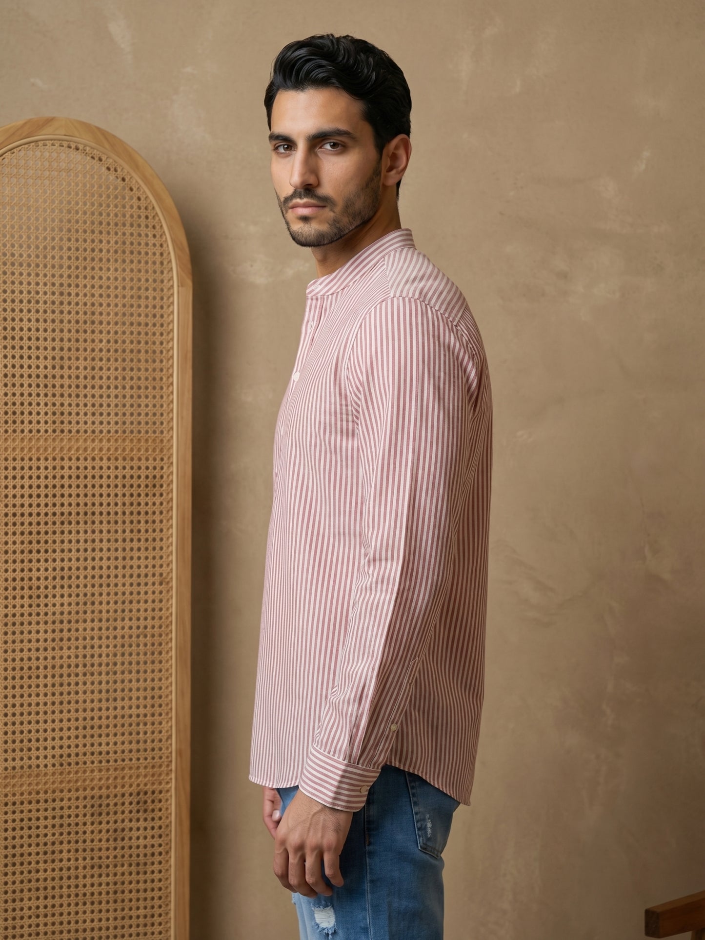 Men’s Coral Striped Short Kurta ( HOPSK 5456Coral )