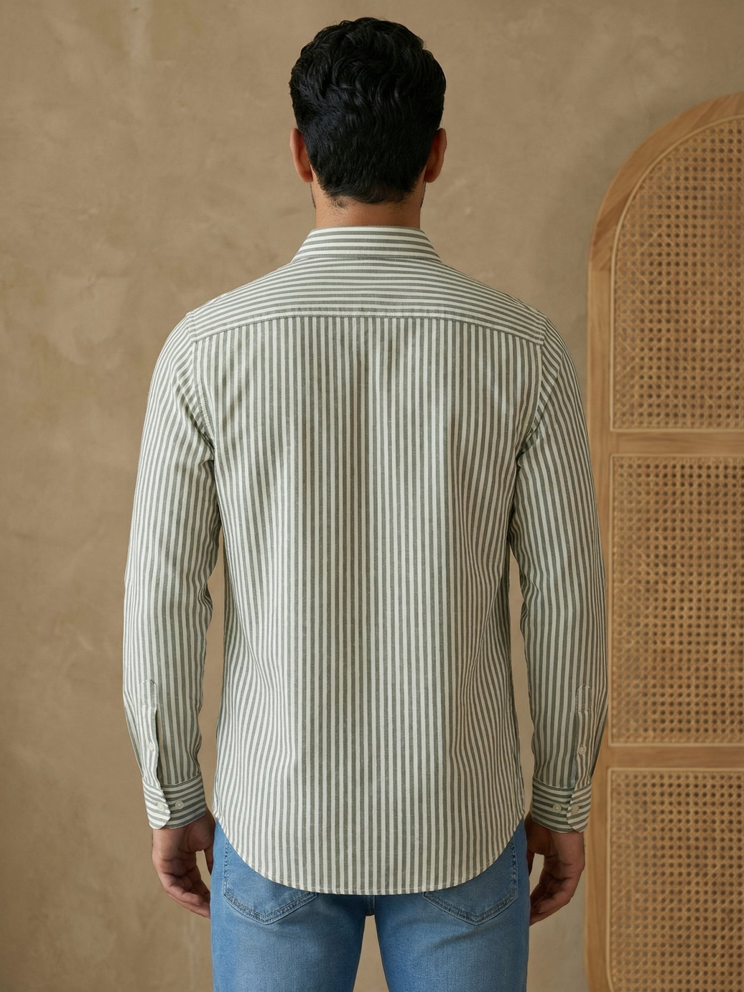 Men’s Green Striped Short Kurta ( HOPSK 5456Green )