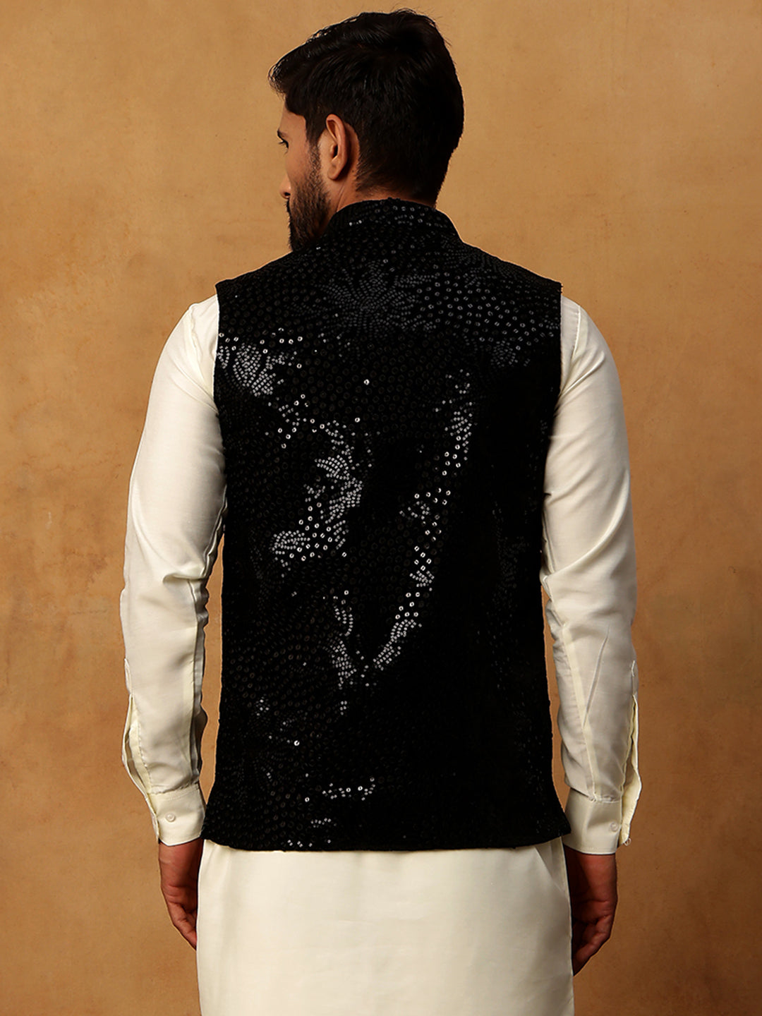 Velvet Sequin Work Nehru Jacket ( HOPWC 7027Black )