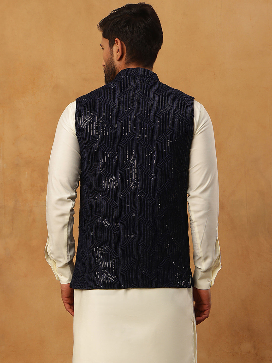 Velvet Sequin Work Nehru Jacket ( HOPWC 7028Navy )