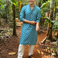 Jompers Men's Teal Cotton Floral printed kurta Pyjama Set