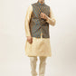 Jompers Men's Golden Dupion Silk Kurta with Churidar & Nehru Jacket ( JOKPWC G-D 4026Blue )