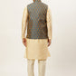 Jompers Men's Golden Dupion Silk Kurta with Churidar & Nehru Jacket ( JOKPWC G-D 4026Blue )