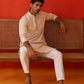 Sequins & Embroidered Kurta Pyjama Set For Men ( JJOKP P 5128Beige )