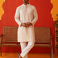 Sequins & Embroidered Kurta Pyjama Set For Men ( JJOKP P 5128Beige )