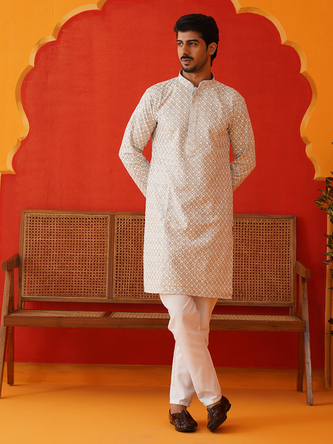 Sequins & Embroidered Kurta Pyjama Set For Men ( JJOKP P 5128Grey )
