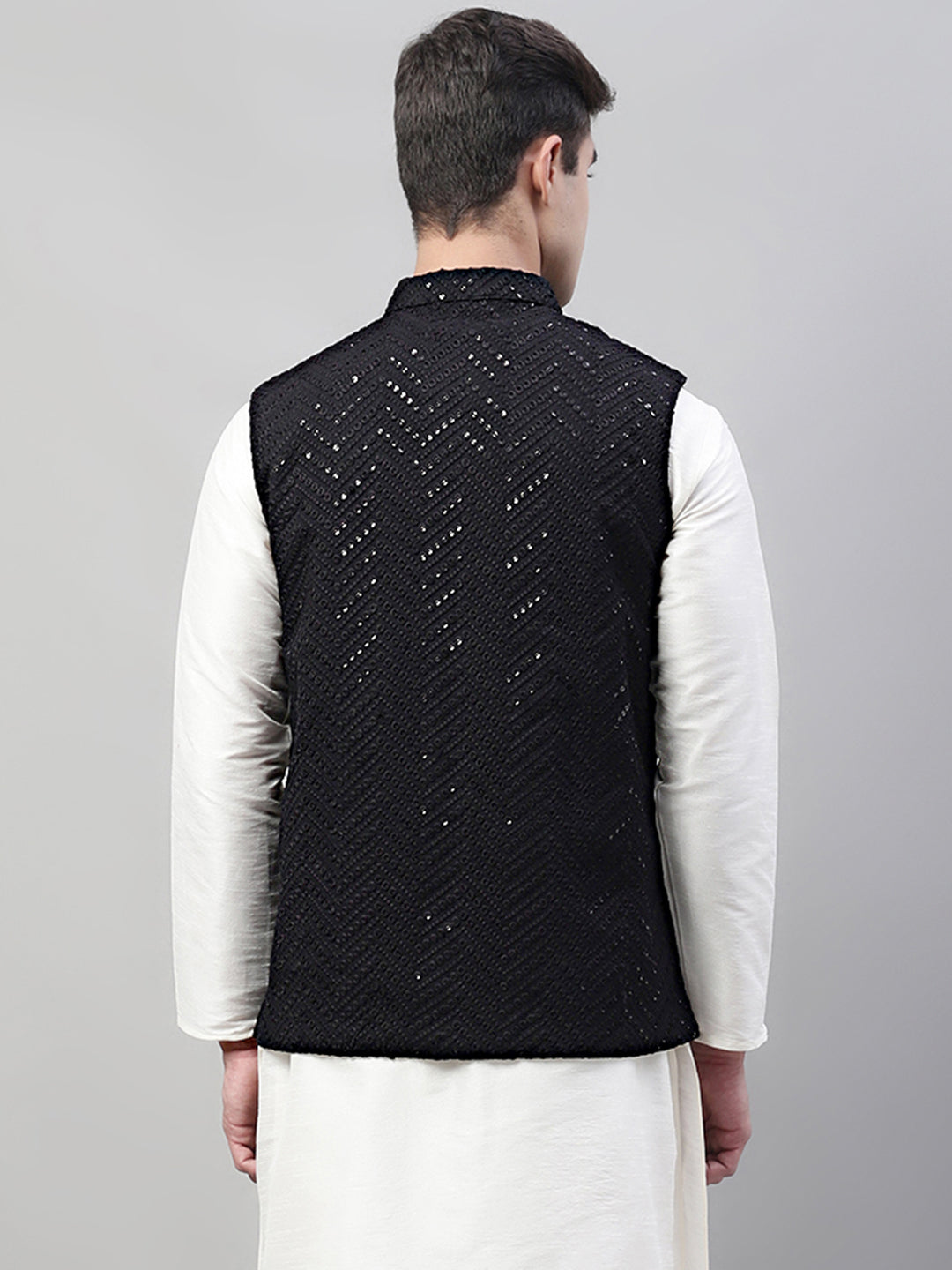 Men Sequins Embroidered Rayon Nehru Jacket