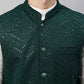 Men Sequins Embroidered Rayon Nehru Jacket