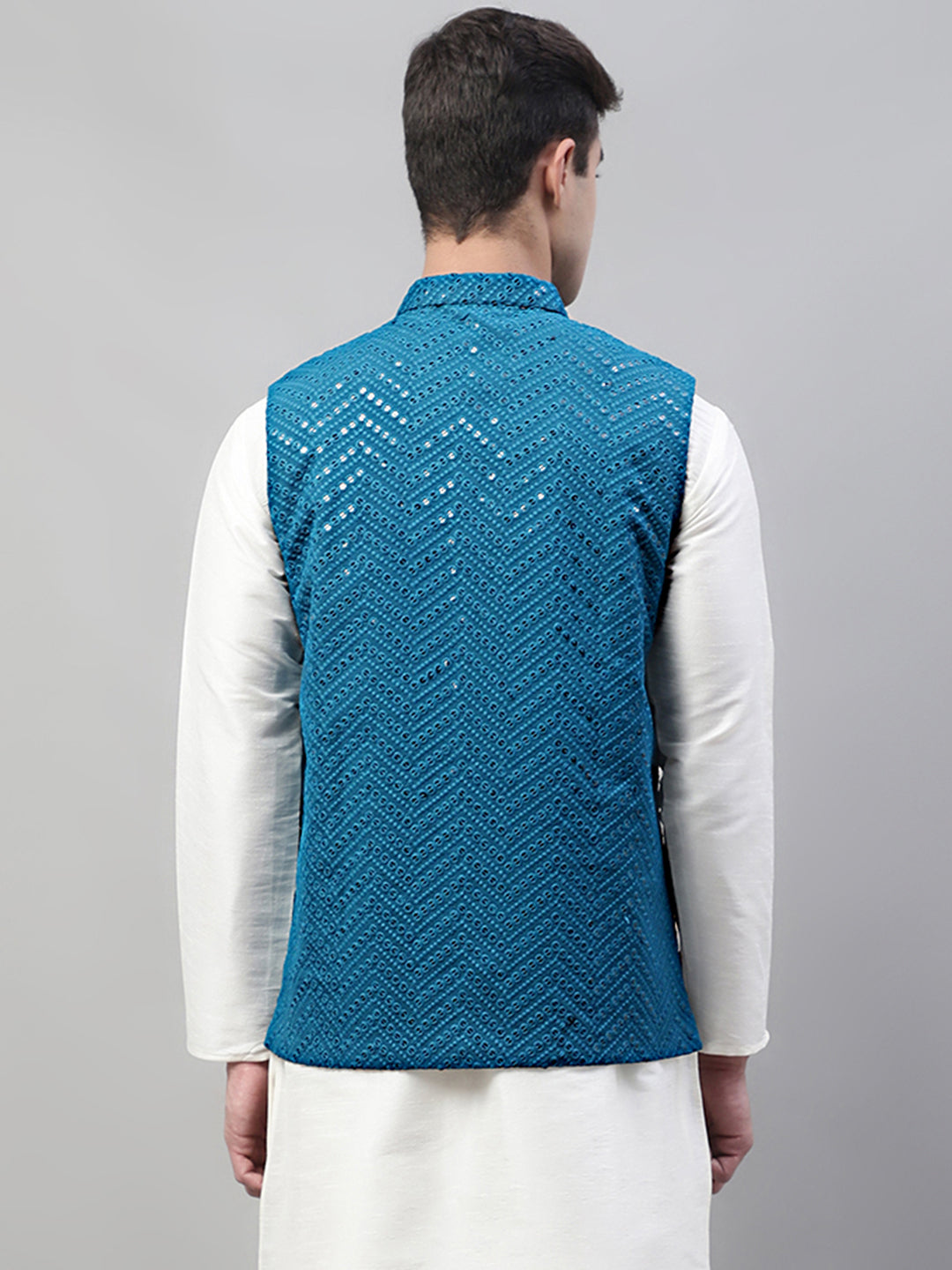 Men's Sequins Embroidered Rayon Nehru Jacket