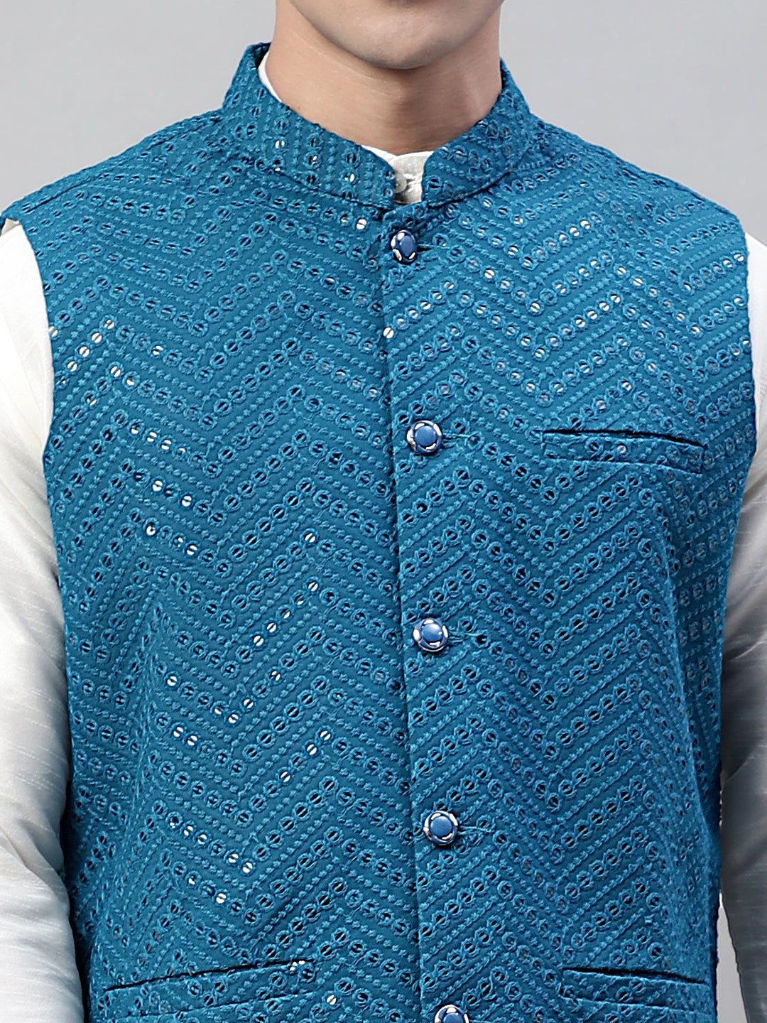 Men's Sequins Embroidered Rayon Nehru Jacket