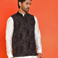 Black Embroidered Velvet Nehru Jacket for Men ( JOWC 4123 Black )