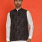 Black Embroidered Velvet Nehru Jacket for Men ( JOWC 4123 Black )