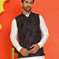 Black Embroidered Velvet Nehru Jacket for Men ( JOWC 4123 Black )