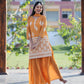 Women Orange & Silver Ethnic Motifs Foil Printed Straight Kurta Sharara Dupatta