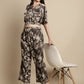 Women Brown Printed Crop Top With Palazzos