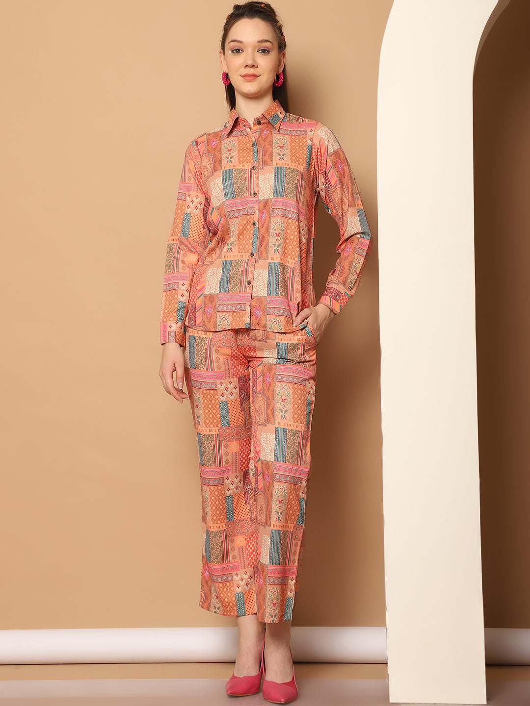 Printed Shirt Collar Shirt With Trouser