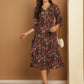Floral Print Puff Sleeves Crepe Dress