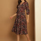 Floral Print Puff Sleeves Crepe Dress