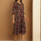 Floral Print Puff Sleeves Crepe Dress