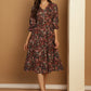 Floral Print Puff Sleeves Crepe Dress