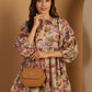 Floral Printed Puff Sleeve A-Line Dress
