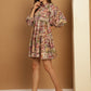 Floral Printed Puff Sleeve A-Line Dress