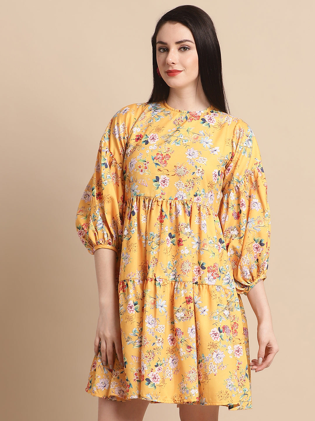 women Yellow Printed A-Line Dress