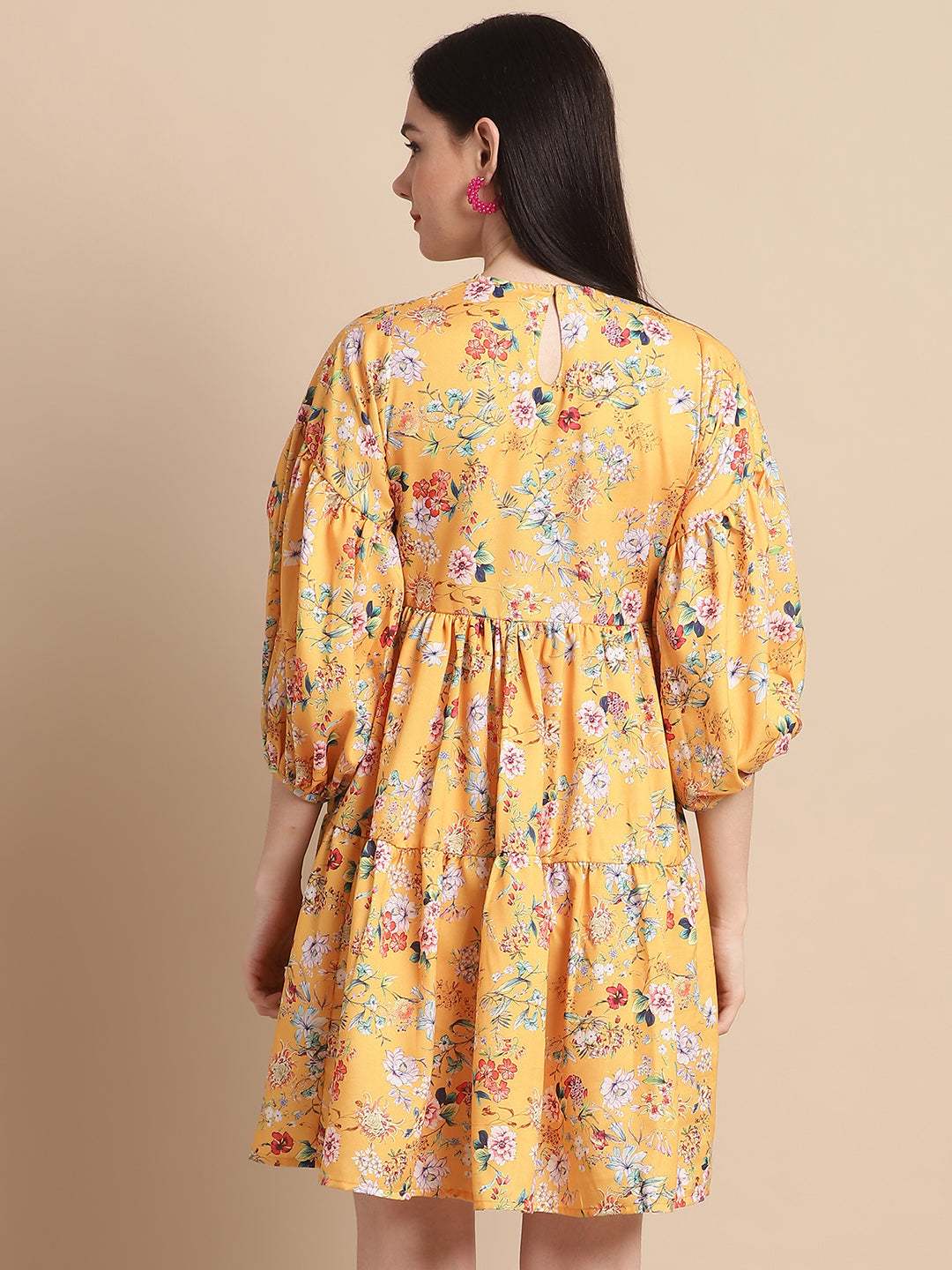 women Yellow Printed A-Line Dress