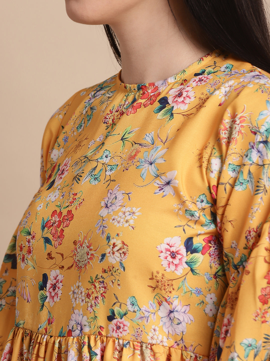 women Yellow Printed A-Line Dress