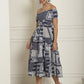 Women's Navy Blue Printed off-Shoulder Dress