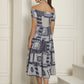 Women's Navy Blue Printed off-Shoulder Dress