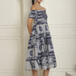 Women's Navy Blue Printed off-Shoulder Dress