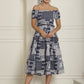 Women's Navy Blue Printed off-Shoulder Dress